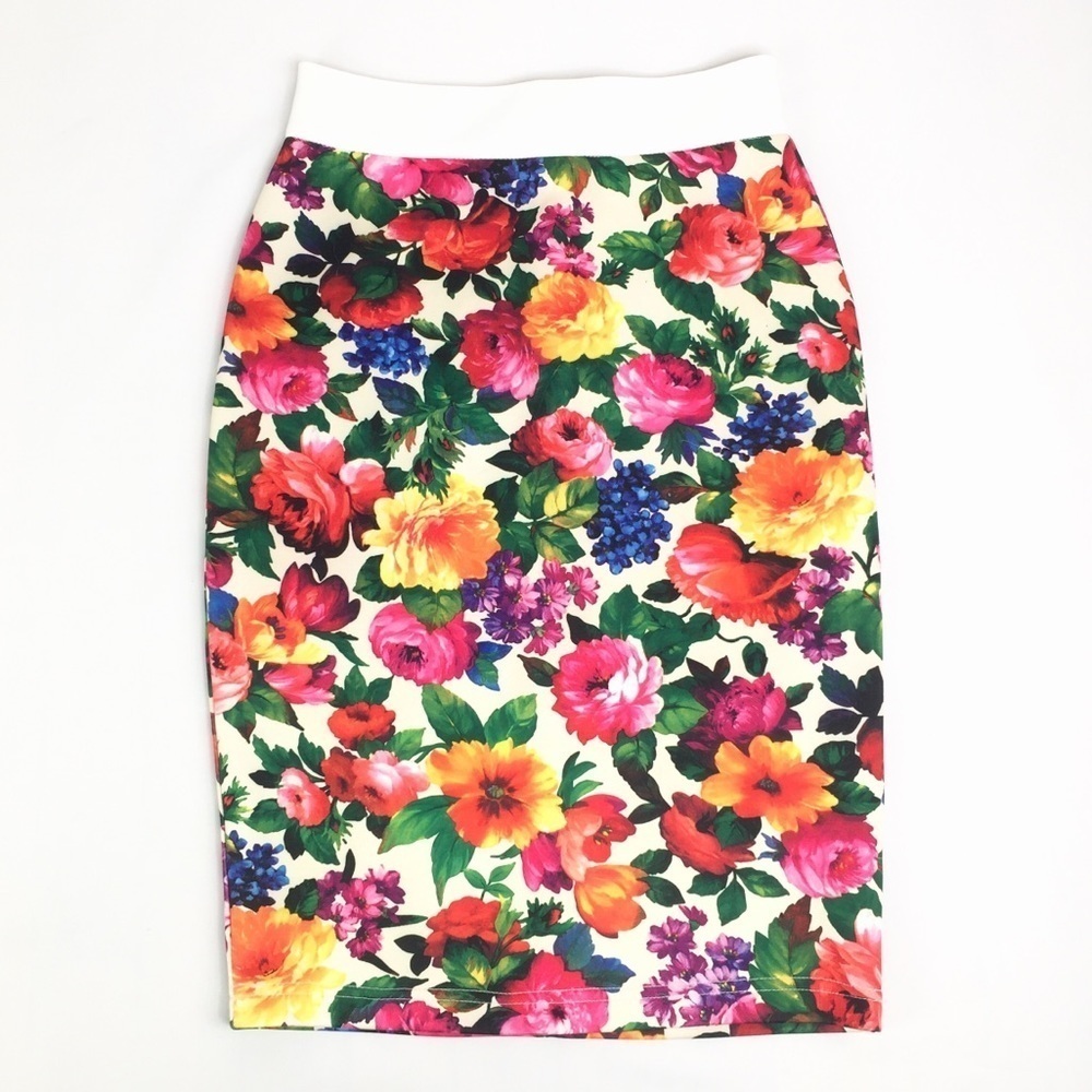 Rehab Floral Print Pencil Skirt Scuba Fabric Sz S